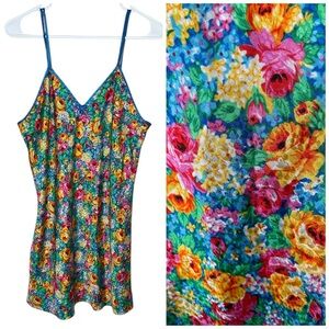 Vintage Val Mode Blue Floral Silky Negligee Nightgown Lingerie Size Medium